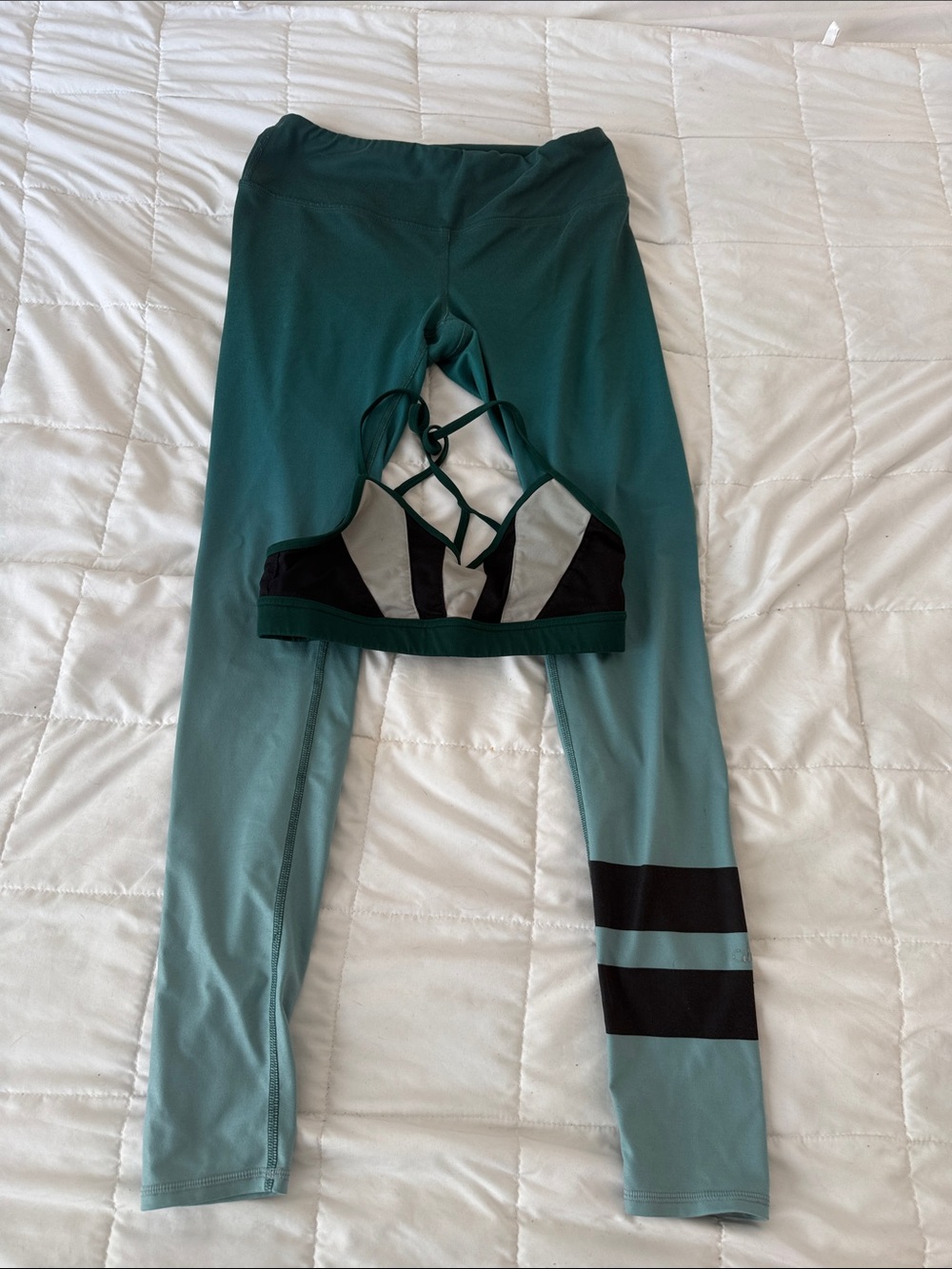 ALO Teal Ombre Leggings with Black Stripes